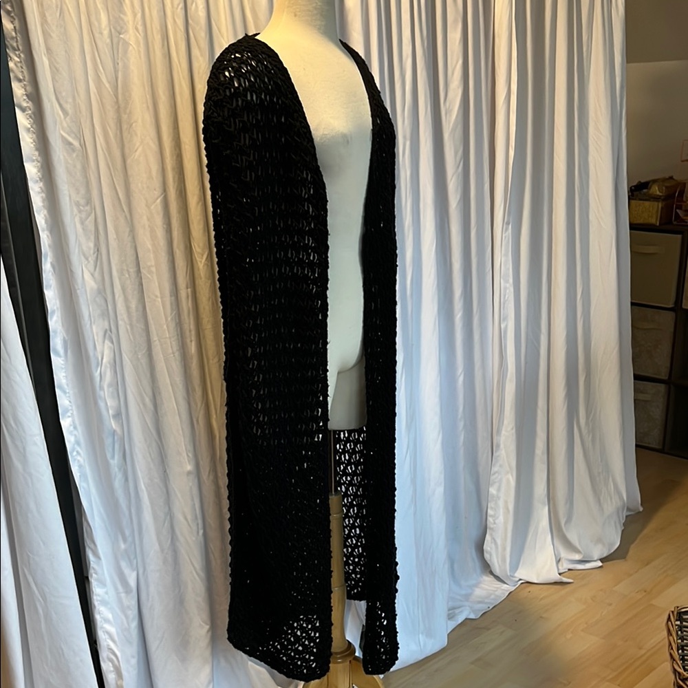 Elegant Black Knit Long Cardigan